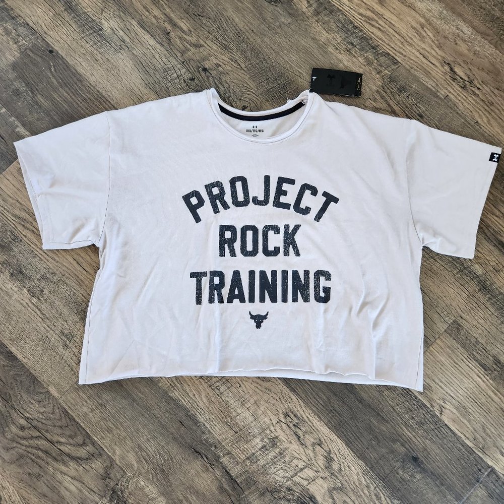 Under Armour T Shirt Mens XXL 2X Project Rock Cut Off Crop Workout Shirt Spell